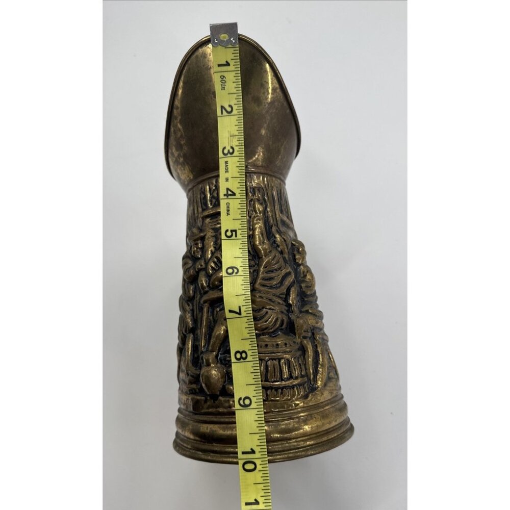 Vintage Brass Embossed Pub Scene Pitcher Jug Art Deco England 10" Estate Sale - Picture 3 of 14